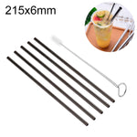 Bộ 5 ống hút thẳng bằng thép không gỉ có thể tái sử dụng + bàn chải vệ sinh, 215*6mm, 215*6mm (thẳng)