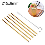 Bộ 5 ống hút thẳng bằng thép không gỉ có thể tái sử dụng + bàn chải vệ sinh, 215*6mm, 215*6mm (thẳng)