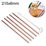 Bộ 5 ống hút thẳng bằng thép không gỉ có thể tái sử dụng + bàn chải vệ sinh, 215*6mm, 215*6mm (thẳng)
