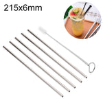 Bộ 5 ống hút thẳng bằng thép không gỉ có thể tái sử dụng + bàn chải vệ sinh, 215*6mm, 215*6mm (thẳng)