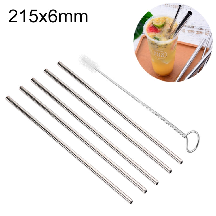 Bộ 5 ống hút thẳng bằng thép không gỉ có thể tái sử dụng + bàn chải vệ sinh, 215*6mm, 215*6mm (thẳng)