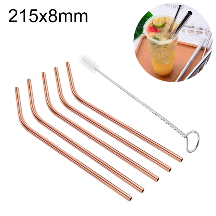Bộ 5 Ống Hút Uống Bằng Thép Không Gỉ Có Thể Tái Sử Dụng + Bàn Chải Vệ Sinh, 215*8mm (Ống Hút Cong)