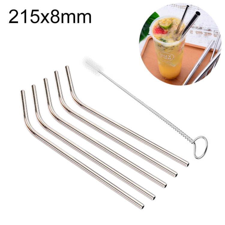 Bộ 5 Ống Hút Uống Bằng Thép Không Gỉ Có Thể Tái Sử Dụng + Bàn Chải Vệ Sinh, 215*8mm (Ống Hút Cong)
