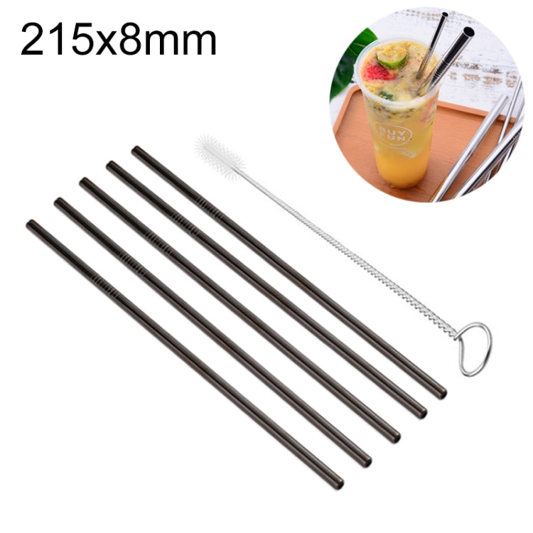 Bộ 5 Ống Hút Thẳng Bằng Thép Không Gỉ Có Thể Tái Sử Dụng + Bàn Chải Vệ Sinh, 215*8mm (Thẳng)