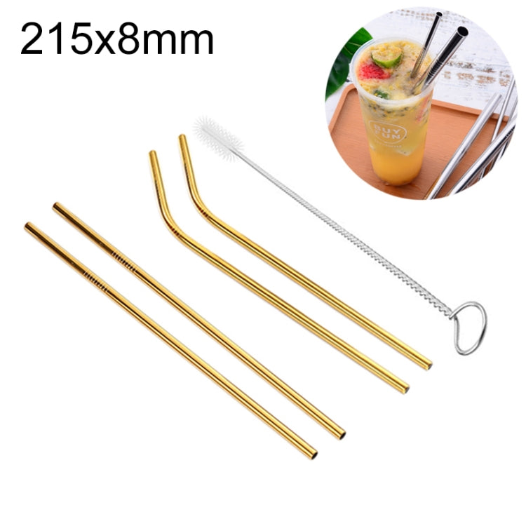 Bộ 4 Ống Hút Uống Bằng Thép Không Gỉ Có Thể Tái Sử Dụng + Bàn Chải Vệ Sinh, 215*8mm (Bộ Kết Hợp)
