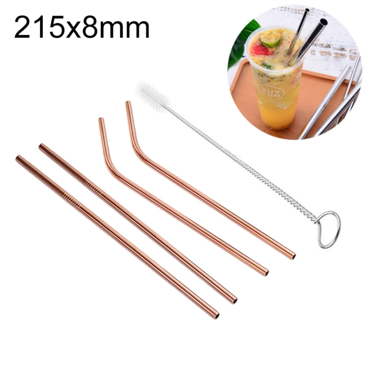 Bộ 4 Ống Hút Uống Bằng Thép Không Gỉ Có Thể Tái Sử Dụng + Bàn Chải Vệ Sinh, 215*8mm (Bộ Kết Hợp)