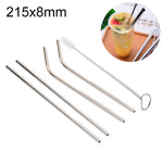 Bộ 4 Ống Hút Uống Bằng Thép Không Gỉ Có Thể Tái Sử Dụng + Bàn Chải Vệ Sinh, 215*8mm (Bộ Kết Hợp)