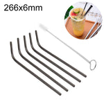 Bộ 5 ống hút thép không gỉ uốn cong tái sử dụng + cọ vệ sinh, 266*6mm, 266*6mm (uốn cong)