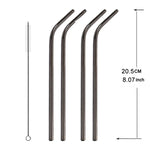 Bộ 5 ống hút thép không gỉ uốn cong tái sử dụng + cọ vệ sinh, 266*6mm, 266*6mm (uốn cong)