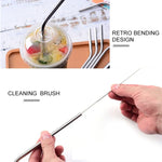 Bộ 5 ống hút thép không gỉ uốn cong tái sử dụng + cọ vệ sinh, 266*6mm, 266*6mm (uốn cong)