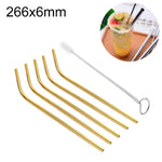 Bộ 5 ống hút thép không gỉ uốn cong tái sử dụng + cọ vệ sinh, 266*6mm, 266*6mm (uốn cong)