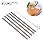 Bộ 5 ống hút thẳng bằng thép không gỉ có thể tái sử dụng + Bộ cọ vệ sinh, 266*6mm, 266*6mm (Thẳng)