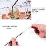 Bộ 5 ống hút thẳng bằng thép không gỉ có thể tái sử dụng + Bộ cọ vệ sinh, 266*6mm, 266*6mm (Thẳng)