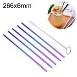 Bộ 5 ống hút thẳng bằng thép không gỉ có thể tái sử dụng + Bộ cọ vệ sinh, 266*6mm, 266*6mm (Thẳng)