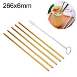 Bộ 5 ống hút thẳng bằng thép không gỉ có thể tái sử dụng + Bộ cọ vệ sinh, 266*6mm, 266*6mm (Thẳng)