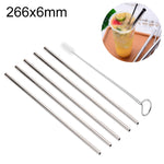 Bộ 5 ống hút thẳng bằng thép không gỉ có thể tái sử dụng + Bộ cọ vệ sinh, 266*6mm, 266*6mm (Thẳng)