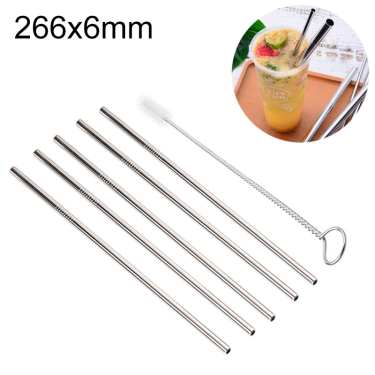 Bộ 5 ống hút thẳng bằng thép không gỉ có thể tái sử dụng + Bộ cọ vệ sinh, 266*6mm, 266*6mm (Thẳng)