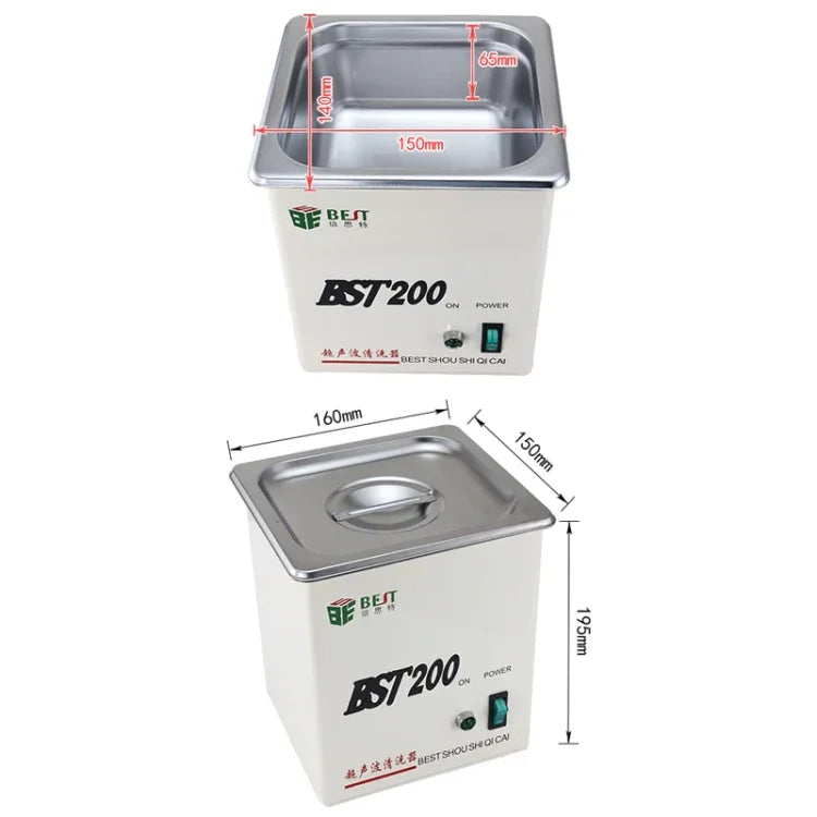 Máy làm sạch siêu âm thép không gỉ BEST-200 dung tích 1.5L (Điện áp 220V), BEST-200 1.5L