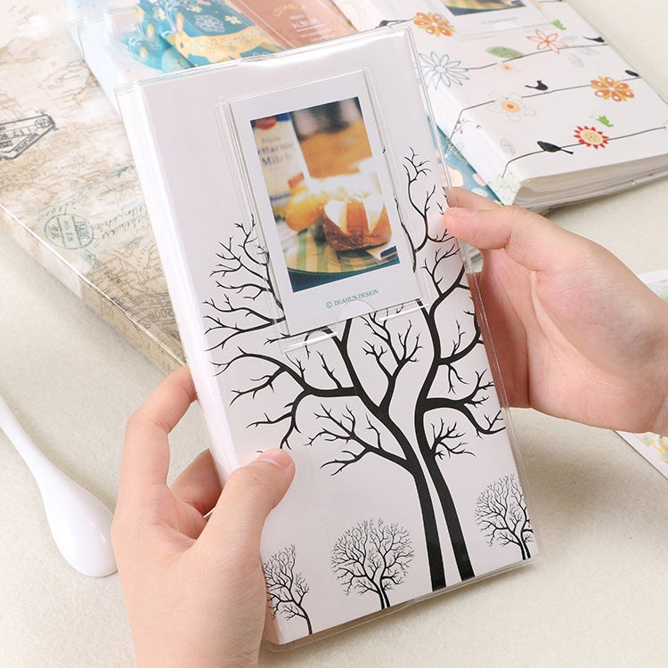 Album ảnh mini 3 inch tự làm sáng tạo kiểu chèn, họa tiết cỏ ba lá, họa tiết cây khô nhiều cây, họa tiết hươu rừng, họa tiết tháp sắt, họa tiết chim én nhỏ, họa tiết Baymax