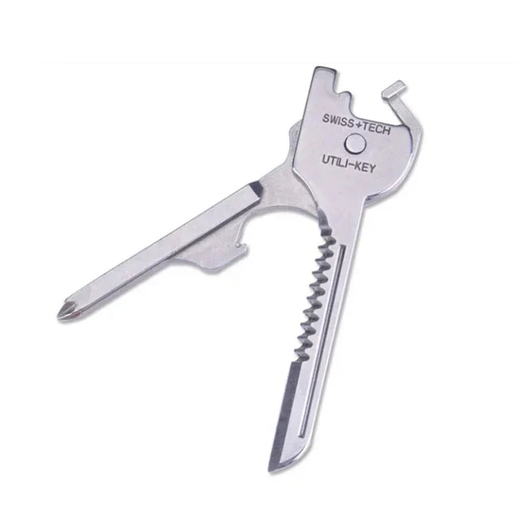 SWISS+TECH Móc Khóa Đa Năng 6 Trong 1 Bằng Thép Không Gỉ, Bộ Dụng Cụ Mini Gập Gọn Cho Ngoài Trời
