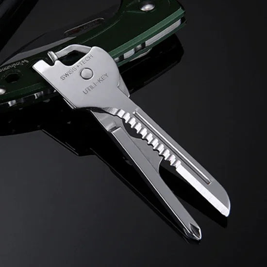 SWISS+TECH Móc Khóa Đa Năng 6 Trong 1 Bằng Thép Không Gỉ, Bộ Dụng Cụ Mini Gập Gọn Cho Ngoài Trời