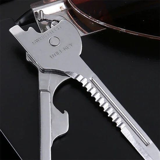 SWISS+TECH Móc Khóa Đa Năng 6 Trong 1 Bằng Thép Không Gỉ, Bộ Dụng Cụ Mini Gập Gọn Cho Ngoài Trời