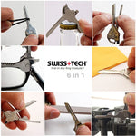 SWISS+TECH Móc Khóa Đa Năng 6 Trong 1 Bằng Thép Không Gỉ, Bộ Dụng Cụ Mini Gập Gọn Cho Ngoài Trời