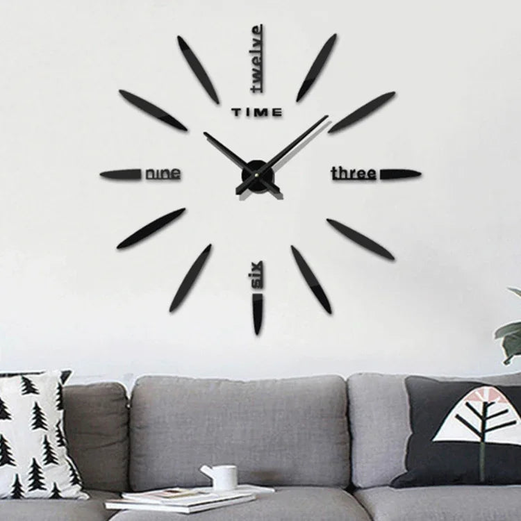 Đồng hồ dán tường DIY mặt gương 3D lớn trang trí phòng ngủ, kích thước: 100*100cm, 3M003 (Đen), 3M003 (Bạc)