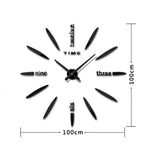 Đồng hồ dán tường DIY mặt gương 3D lớn trang trí phòng ngủ, kích thước: 100*100cm, 3M003 (Đen), 3M003 (Bạc)