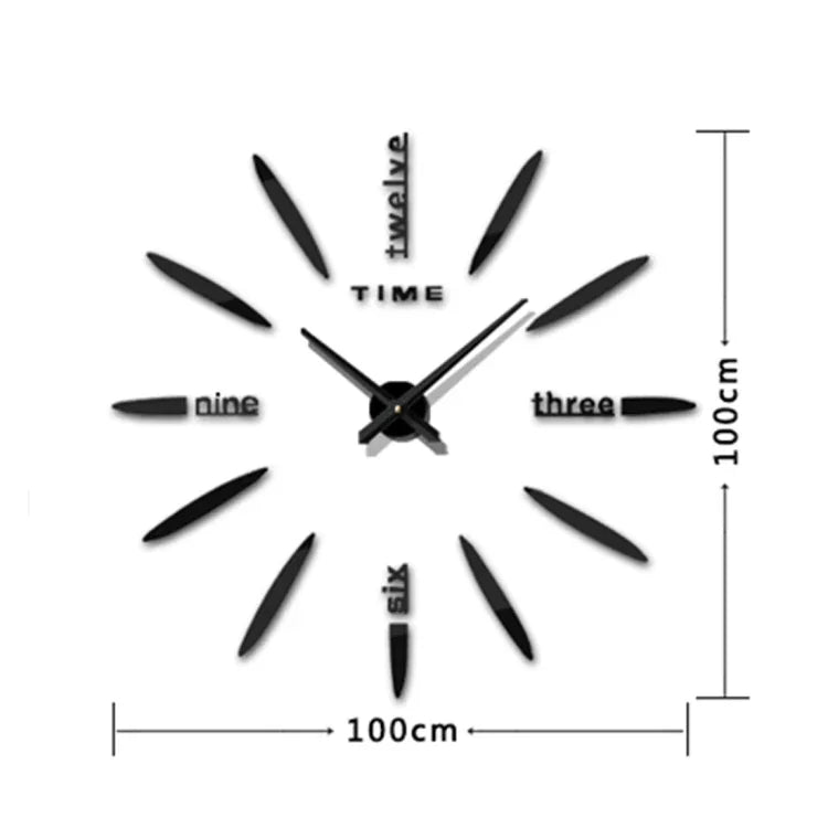 Đồng hồ dán tường DIY mặt gương 3D lớn trang trí phòng ngủ, kích thước: 100*100cm, 3M003 (Đen), 3M003 (Bạc)