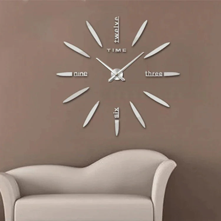 Đồng hồ dán tường DIY mặt gương 3D lớn trang trí phòng ngủ, kích thước: 100*100cm, 3M003 (Đen), 3M003 (Bạc)