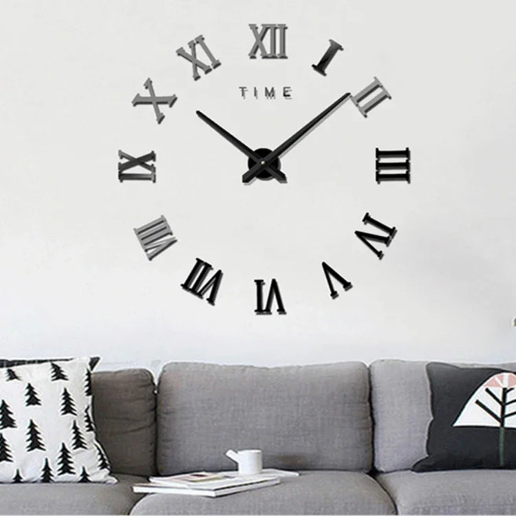Đồng hồ treo tường không khung số La Mã lớn trang trí phòng ngủ, phòng khách, đồng hồ DIY im lặng, kích thước: 100*100cm, M011 màu đen, M011 màu vàng, M011 màu bạc