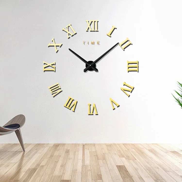 Đồng hồ treo tường không khung số La Mã lớn trang trí phòng ngủ, phòng khách, đồng hồ DIY im lặng, kích thước: 100*100cm, M011 màu đen, M011 màu vàng, M011 màu bạc