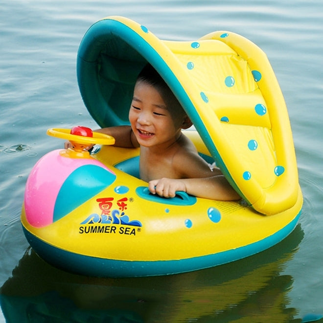 Ghế bơi an toàn bơm hơi có mái che hình thuyền cho bé, kích thước khi bơm: 72cm x 65cm x 58cm, ghế thuyền