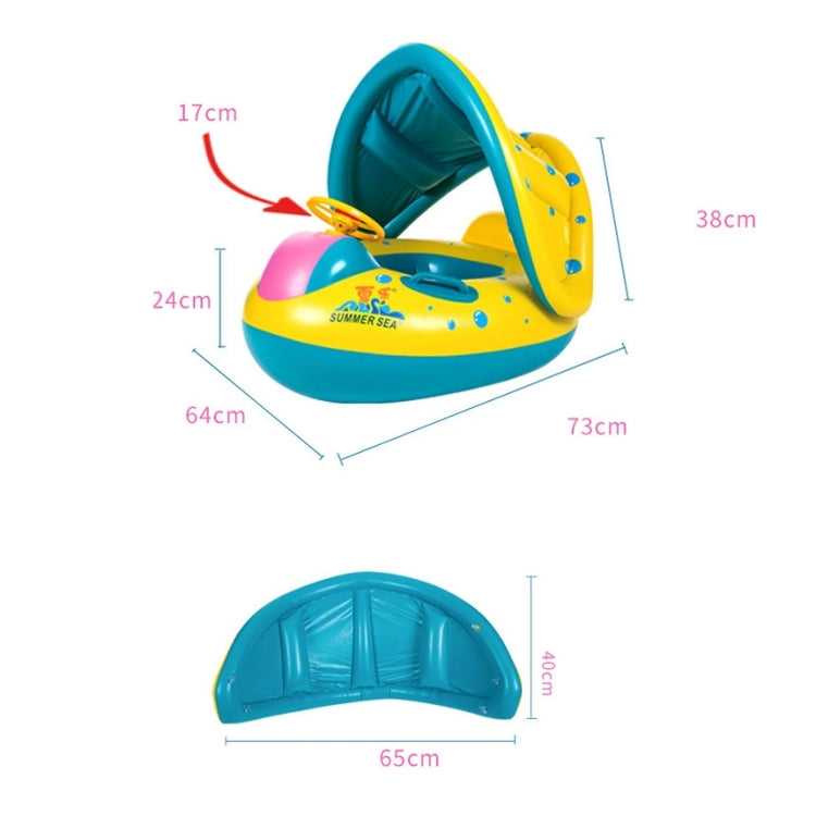 Ghế bơi an toàn bơm hơi có mái che hình thuyền cho bé, kích thước khi bơm: 72cm x 65cm x 58cm, ghế thuyền