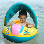 Ghế bơi an toàn bơm hơi có mái che hình thuyền cho bé, kích thước khi bơm: 72cm x 65cm x 58cm, ghế thuyền