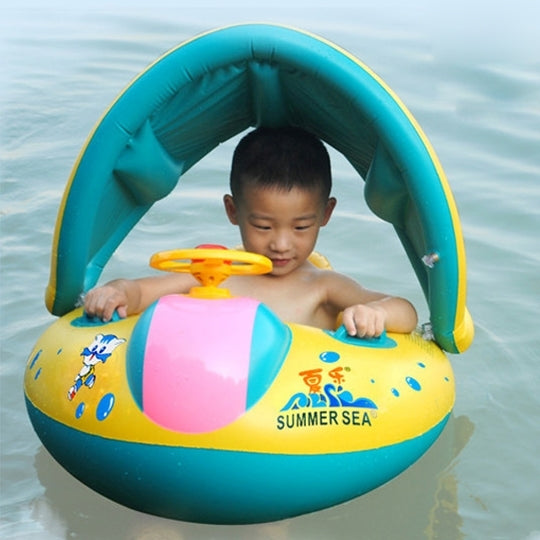 Ghế bơi an toàn bơm hơi có mái che hình thuyền cho bé, kích thước khi bơm: 72cm x 65cm x 58cm, ghế thuyền