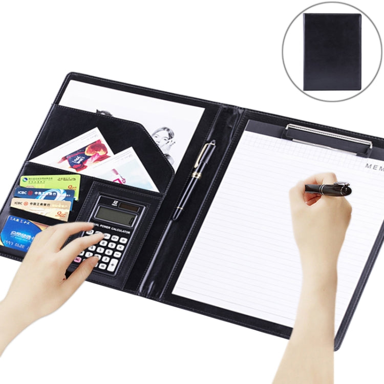 Bìa đựng tài liệu da phong cách văn phòng với sổ ghi chú A4 30 trang & máy tính
