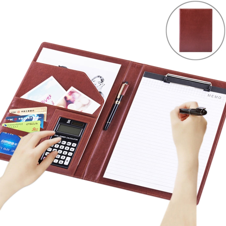 Bìa đựng tài liệu da phong cách văn phòng với sổ ghi chú A4 30 trang & máy tính