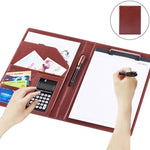 Bìa đựng tài liệu da phong cách văn phòng với sổ ghi chú A4 30 trang & máy tính