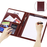 Bìa đựng tài liệu da phong cách văn phòng với sổ ghi chú A4 30 trang & máy tính