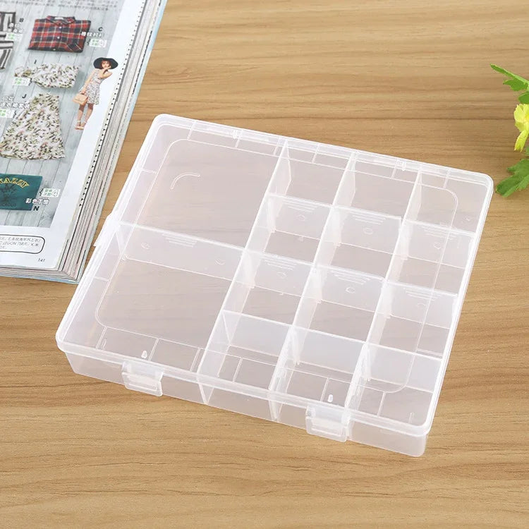 Hộp đựng đồ nhựa tổ chức 14 ngăn, vách ngăn điều chỉnh, lưới tháo rời, ngăn đựng trang sức, bông tai, móc câu, phụ kiện nhỏ, 14 ngăn