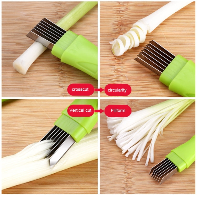 Dụng cụ cắt hành lá hình tròn bằng thép không gỉ thủ công, 16x1.8cm màu xanh lá