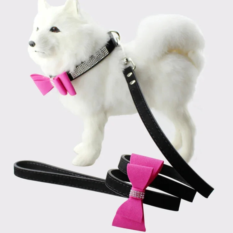 Vòng cổ thú cưng nơ đính kim cương giả phủ nhung, Vòng cổ chó, Kích thước: S, 1.5 * 37cm, Kích thước: S