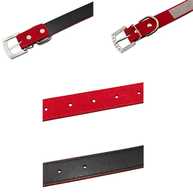 Vòng cổ thú cưng nơ đính kim cương giả phủ nhung, Vòng cổ chó, Kích thước: S, 1.5 * 37cm, Kích thước: S