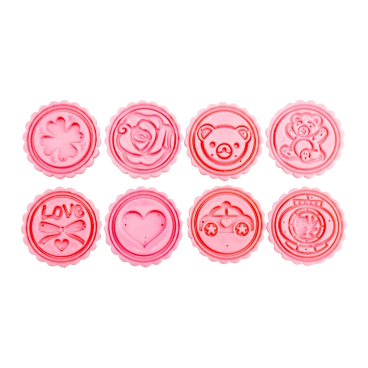 Khuôn bánh fondant tự làm Dụng cụ cắt bánh quy với 8 mẫu hoạt hình tròn, 8 mẫu hoạt hình tròn (Hồng)