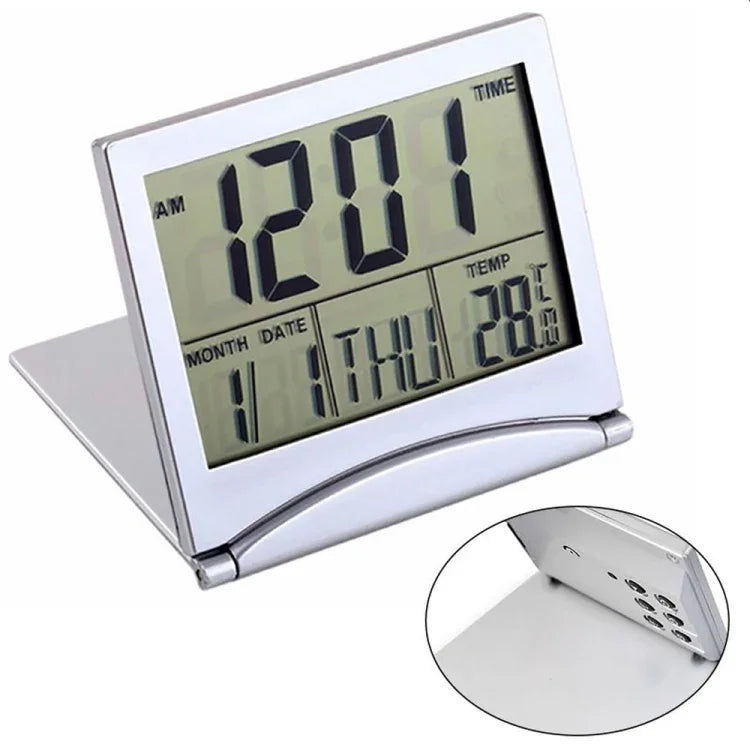 Đồng hồ báo thức kỹ thuật số du lịch gập màn hình LCD MT-033, MT-033