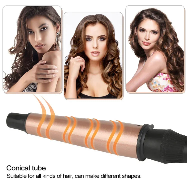 Máy Uốn Tóc Gốm Hình Nón 1-1.5 Inch Kèm Găng Tay Chịu Nhiệt, Phích Cắm Anh