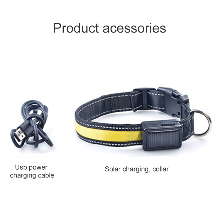 Vòng cổ đèn LED sạc năng lượng mặt trời + USB cho chó trung và lớn, kích thước vòng cổ: S, 35-40cm, Kích thước: S