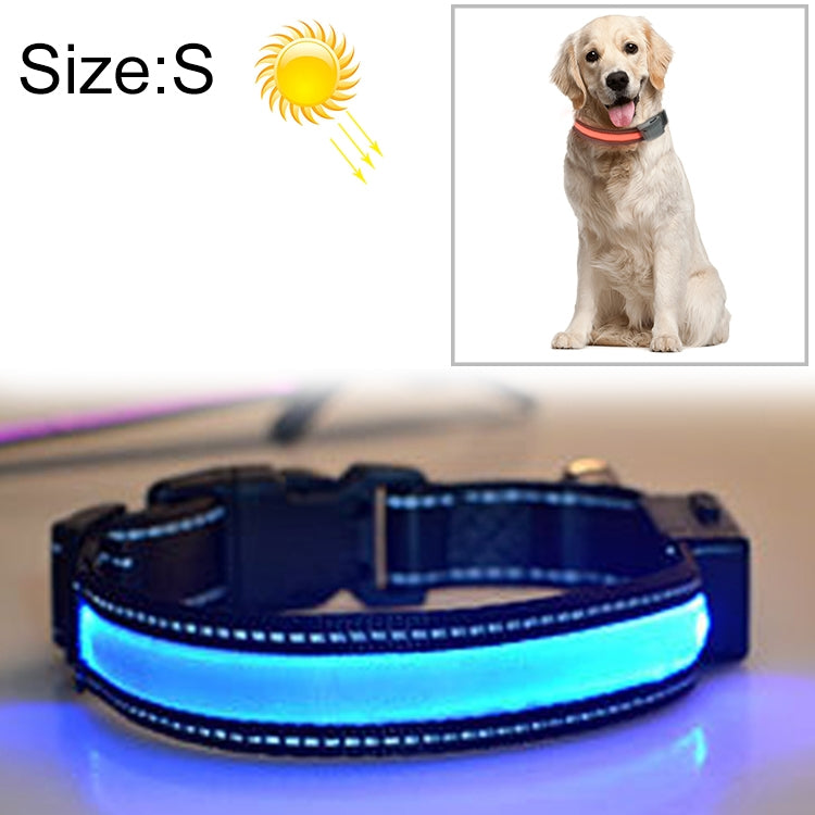 Vòng cổ đèn LED sạc năng lượng mặt trời + USB cho chó trung và lớn, kích thước vòng cổ: S, 35-40cm, Kích thước: S